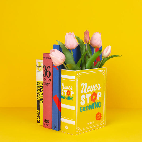 Balvi Vaso Book Colore giallo Due in uno: decora con libri e fiori Ceramica