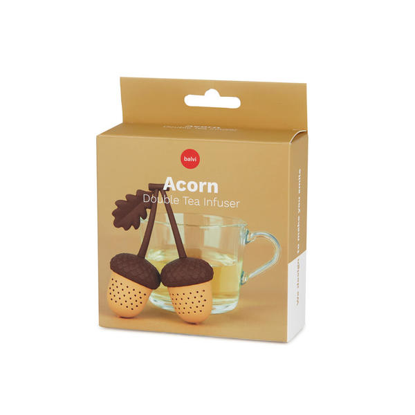 Balvi Teesieb Acorn Braun Farbe Doppeltes Tee-Ei mit Eichel-Design Silikon