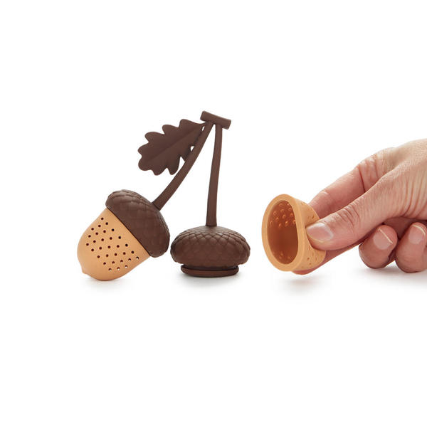 Balvi Teesieb Acorn Braun Farbe Doppeltes Tee-Ei mit Eichel-Design Silikon