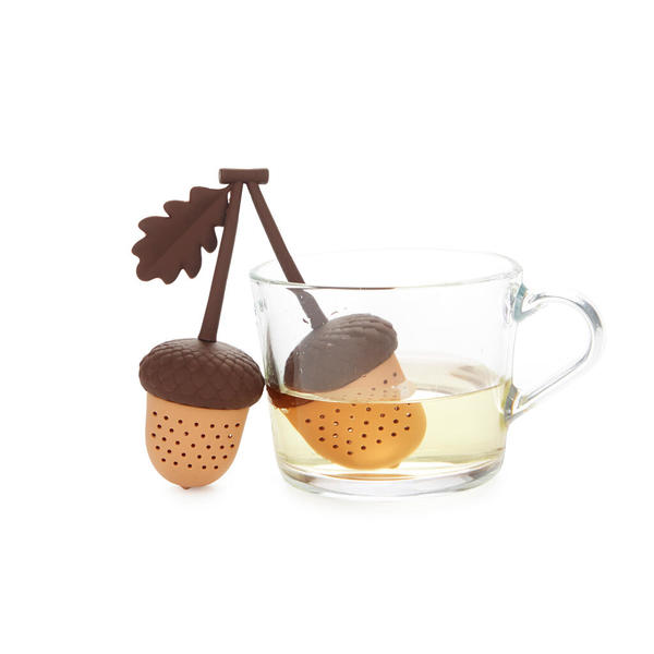 Balvi Teesieb Acorn Braun Farbe Doppeltes Tee-Ei mit Eichel-Design Silikon