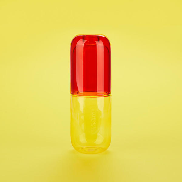 Balvi Botella & Vaso Water Pill Color amarillo/rojo Una píldora para calmar la sed Vidrio 550ml