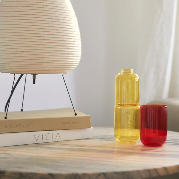 Balvi Botella & Vaso Water Pill Color amarillo/rojo Una píldora para calmar la sed Vidrio 550ml