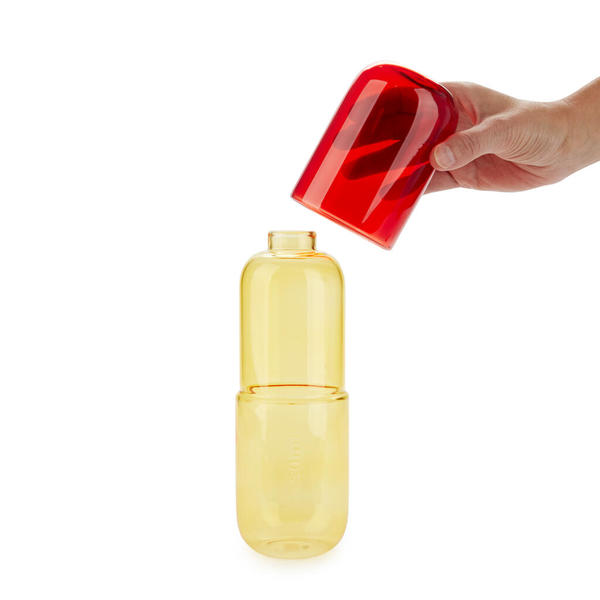 Balvi Botella & Vaso Water Pill Color amarillo/rojo Una píldora para calmar la sed Vidrio 550ml
