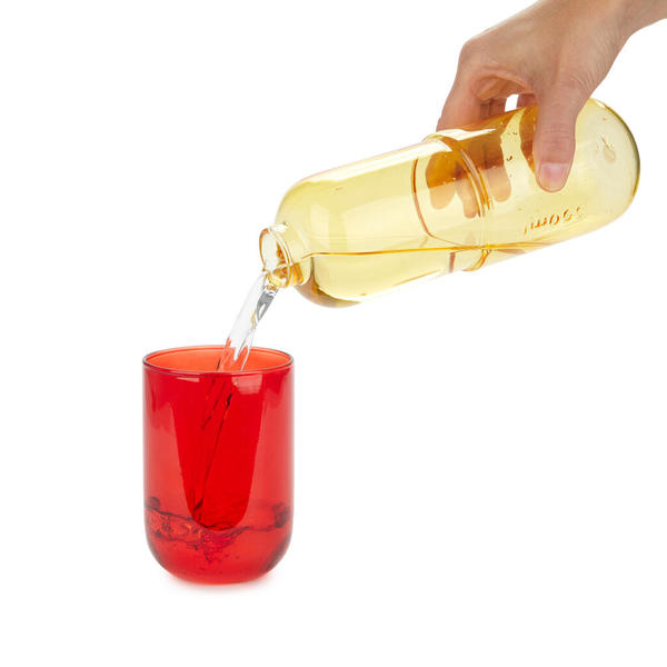 Balvi Botella & Vaso Water Pill Color amarillo/rojo Una píldora para calmar la sed Vidrio 550ml