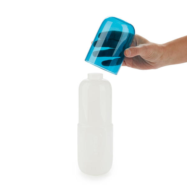 Balvi Botella & Vaso Water Pill Color blanco/azul Una píldora para calmar la sed Vidrio 550ml
