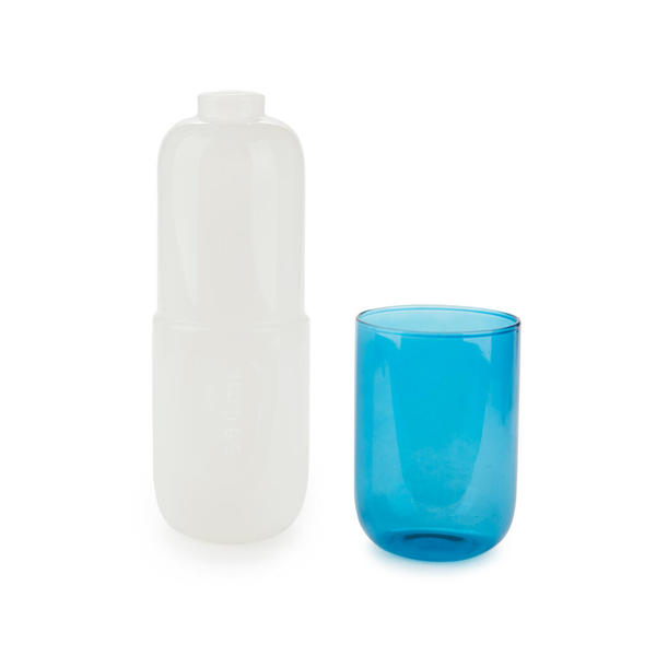 Balvi Botella & Vaso Water Pill Color blanco/azul Una píldora para calmar la sed Vidrio 550ml