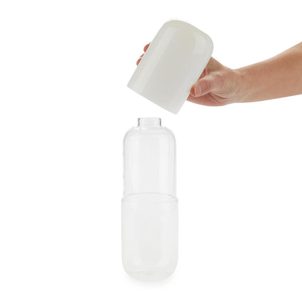 alvi Botella & Vaso Water Pill Color transparente/blanco Una píldora para calmar la sed Vidrio 550ml