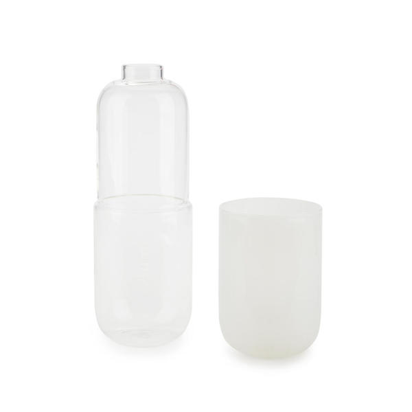 alvi Botella & Vaso Water Pill Color transparente/blanco Una píldora para calmar la sed Vidrio 550ml