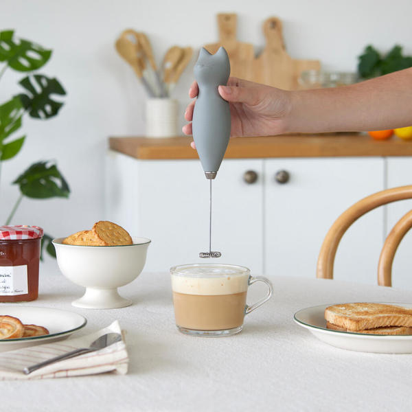 Balvi Milk frother Meow Grey colour Steamed milk with a feline touch Plastic/metal
