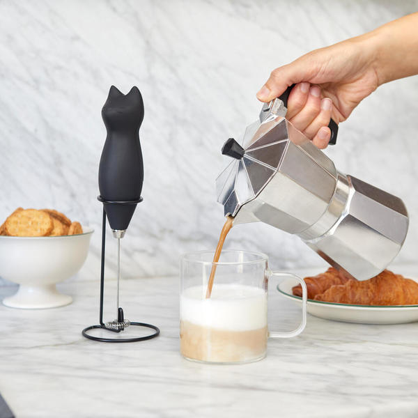 Balvi Espumador de leche Meow Color negro Leche cremosa con un toque gatuno Plástico/metal