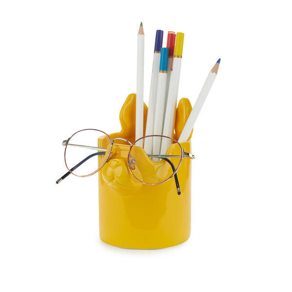 alvi Portalápices & soporte gafas Nosy Buddy Dog Color amarillo Organizador de escritorio 2 en 1 Cer