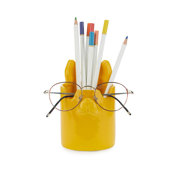 alvi Portalápices & soporte gafas Nosy Buddy Dog Color amarillo Organizador de escritorio 2 en 1 Cer