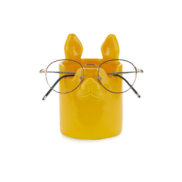 alvi Portalápices & soporte gafas Nosy Buddy Dog Color amarillo Organizador de escritorio 2 en 1 Cer