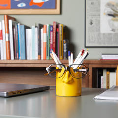 Balvi Pen holder & eyeglasses holder Nosy Buddy Yellow colour 2-in-1 desk organizer Ceramic