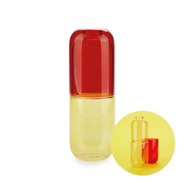 Balvi Botella & Vaso Water Pill Color amarillo/rojo Una píldora para calmar la sed Vidrio 550ml