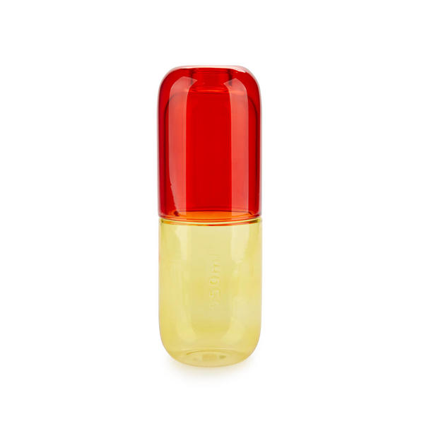 Balvi Botella & Vaso Water Pill Color amarillo/rojo Una píldora para calmar la sed Vidrio 550ml