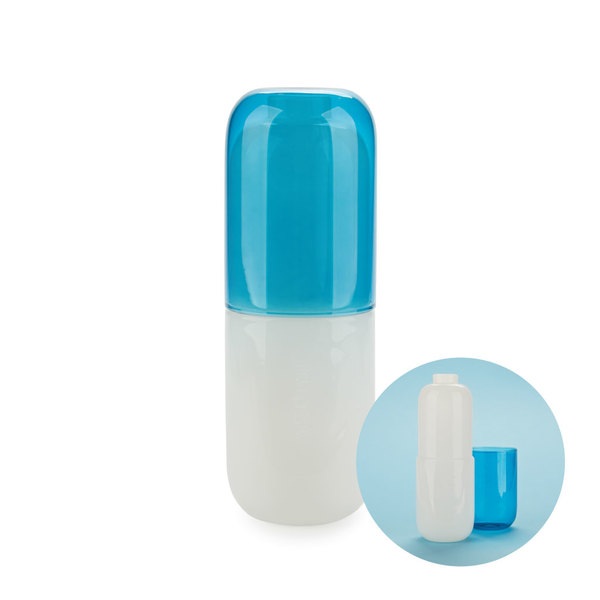 Balvi Botella & Vaso Water Pill Color blanco/azul Una píldora para calmar la sed Vidrio 550ml