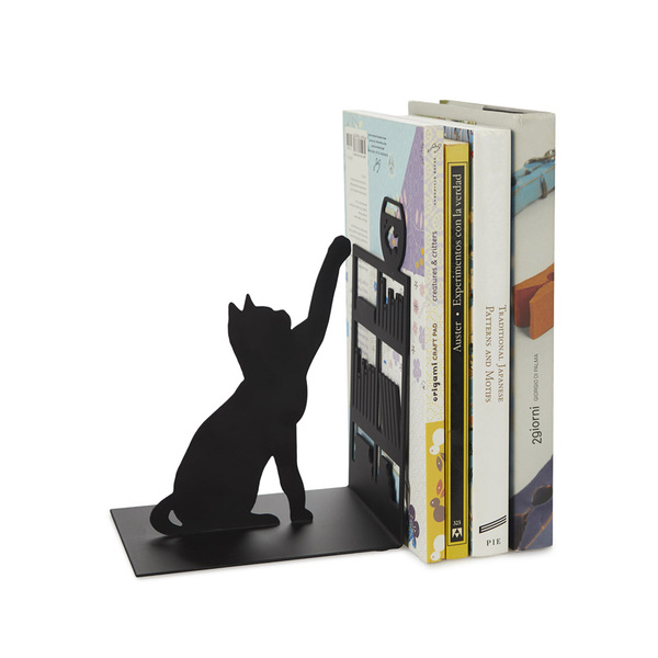alvi Sujetalibros Fishing Cat Color negro Sujetalibros decorativo con figura de gato, libreria y pez