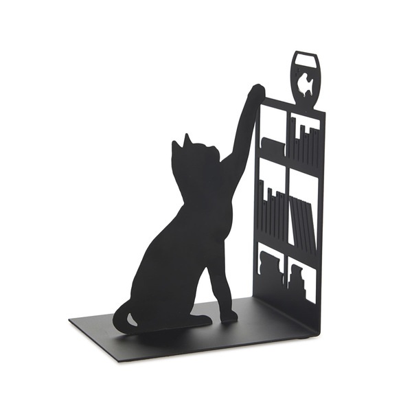 alvi Sujetalibros Fishing Cat Color negro Sujetalibros decorativo con figura de gato, libreria y pez