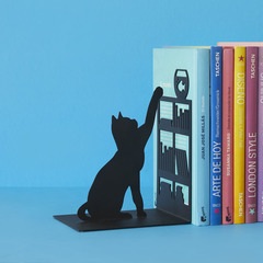 alvi Sujetalibros Fishing Cat Color negro Sujetalibros decorativo con figura de gato, libreria y pez