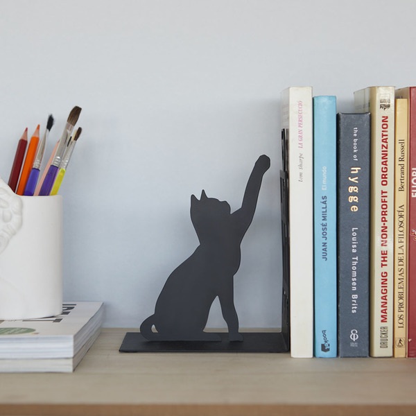 alvi Sujetalibros Fishing Cat Color negro Sujetalibros decorativo con figura de gato, libreria y pez