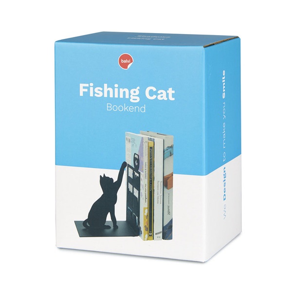 alvi Sujetalibros Fishing Cat Color negro Sujetalibros decorativo con figura de gato, libreria y pez