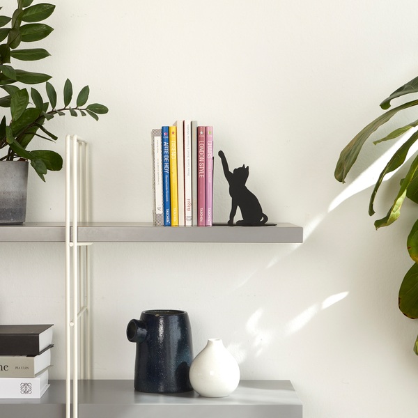 alvi Sujetalibros Fishing Cat Color negro Sujetalibros decorativo con figura de gato, libreria y pez