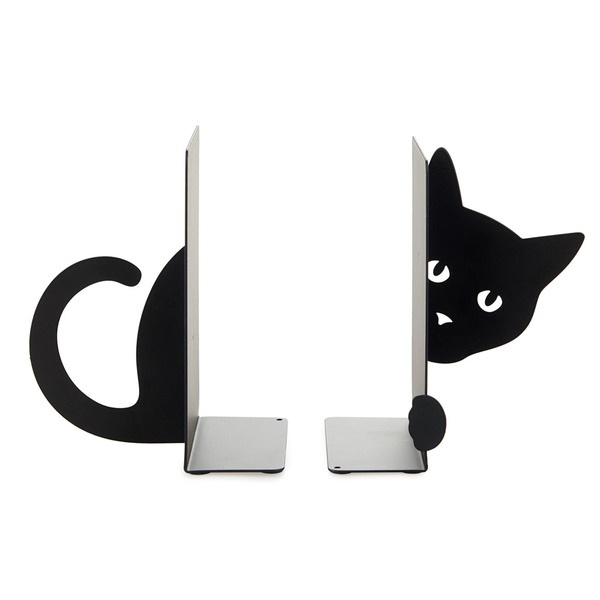 alvi Sujetalibros Hidden Cat Color negro Soporte para Libros de Estantería en Forma de Gato 2 Unidad