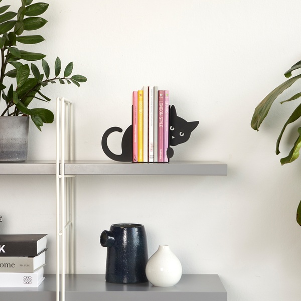 alvi Sujetalibros Hidden Cat Color negro Soporte para Libros de Estantería en Forma de Gato 2 Unidad