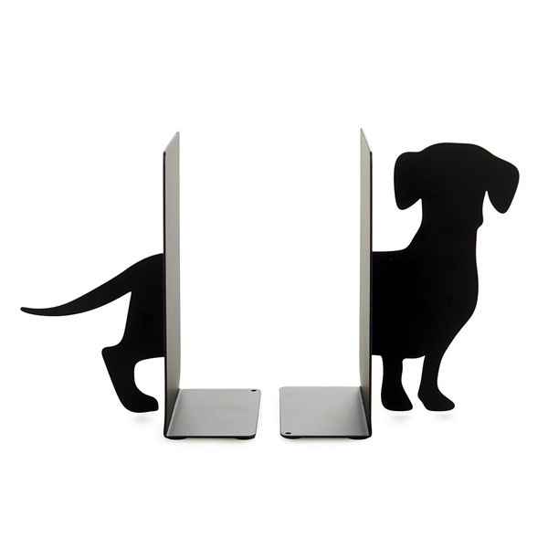 alvi Sujetalibros Teckel Color negro Soporte para Libros de Estantería en Forma de Perro 2 Unidades