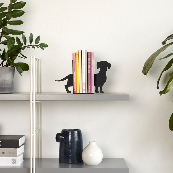 alvi Sujetalibros Teckel Color negro Soporte para Libros de Estantería en Forma de Perro 2 Unidades