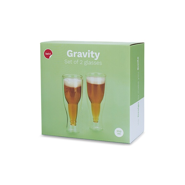 alvi Beer glass Gravity Set of two 250 mL glasses Double wall It keeps the cold Shaped bottle upside