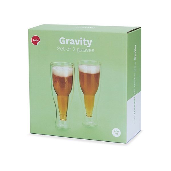alvi Beer glass Gravity Set of two 400 mL glasses Double wall It keeps the cold Shaped bottle upside