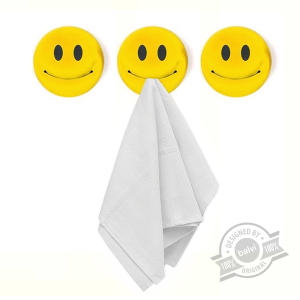 alvi Colgador trapo cocina Smile Set de 3 colgadores Adhesivo 3M Forma de emoticono PlásticoMUY PRÁC