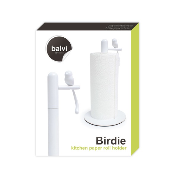 alvi Soporte papel cocina Birdie Color blanco portarollos con pajarito decorativo Metal/plásticoESTA