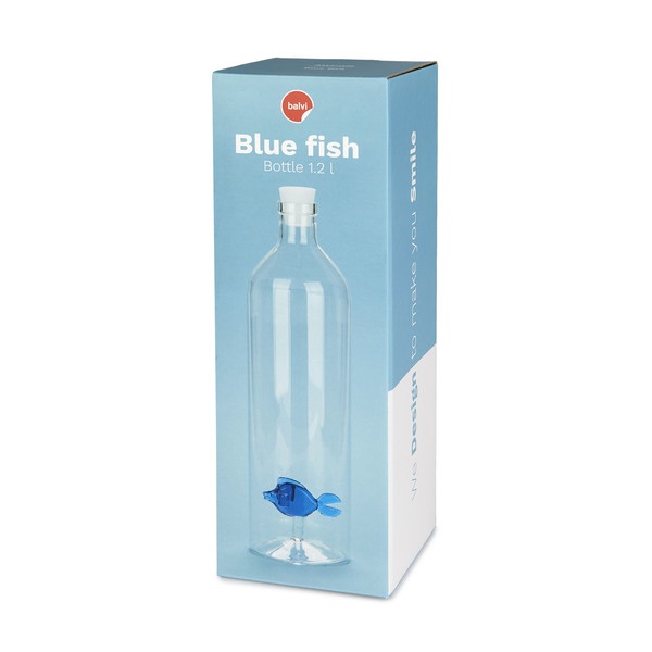 alvi - Blue Fish Balvi Botella Blue Fish Con figura en forma de pez azul de vidrio en el interior Bo