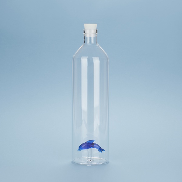 alvi - Doplhin Balvi Botella Doplhin Con figura en forma de delfín azul en el interior Borosilicato
