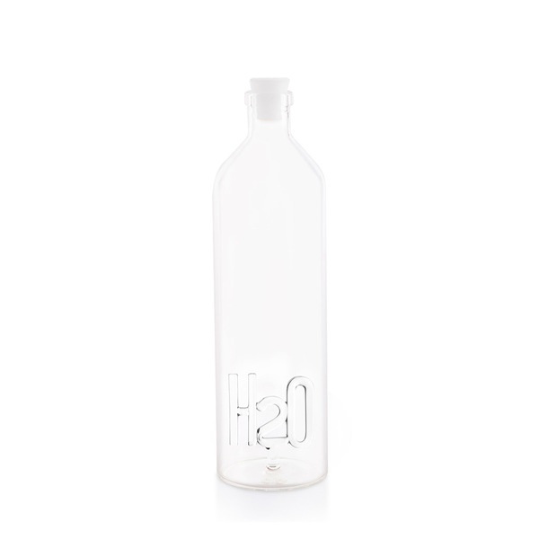 alvi - H2O Balvi Botella H2O Con letras formando la fómula química del agua en el interior Borosilic