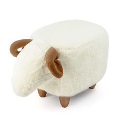 Balvi Taburete Le Mouton Color blanco Con forma de oveja Patas de madera Madera/polipielVERSÁTIL