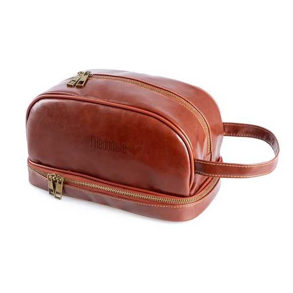 alvi Trousse de toilette l'Hédoniste Couleur marron Avec deux compartiments et poignée Simili-cuir 2