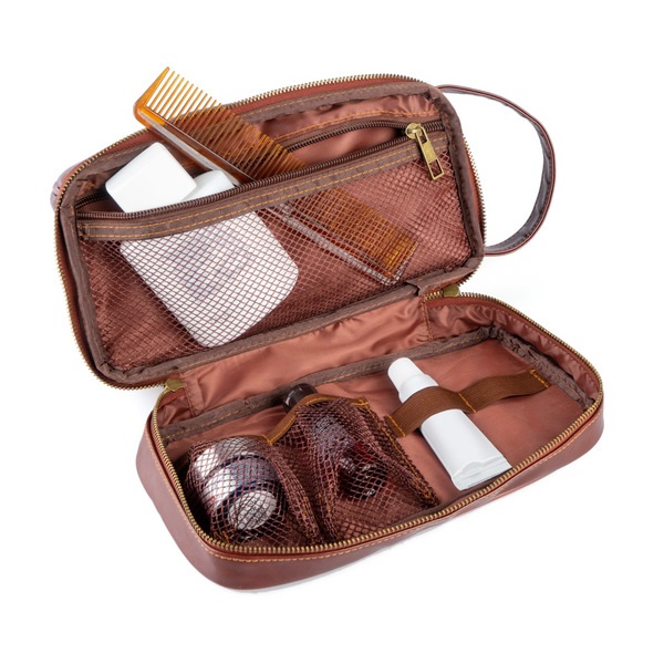 alvi Trousse de toilette l'Hédoniste Couleur marron Avec deux compartiments et poignée Simili-cuir 2