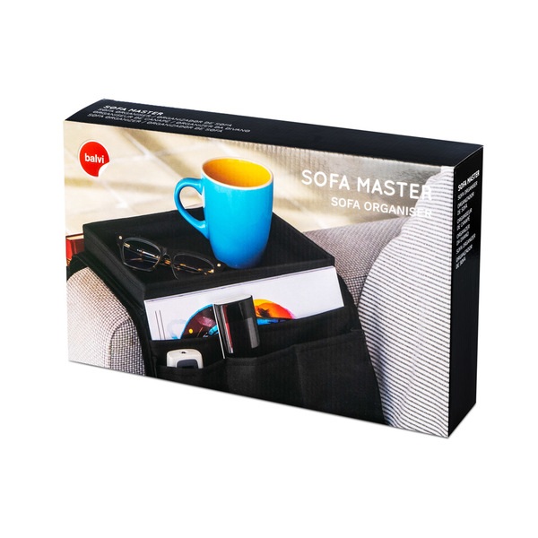 Balvi Organizador de sofà Sofa Master Color negro Con 6 bolsillos y bandeja PoliésterMUY PRÁCTICO