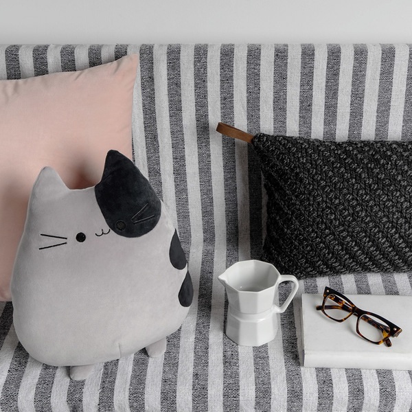 Balvi Cojín Kitty gris blanco Forma de gato Suave y muy blando Poliéster