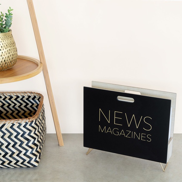 alvi Revistero News Color negro Para revistas, catálogos y diarios Con asa Madera DMGRAN CAPACIDAD Y