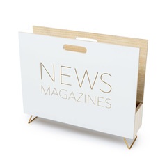 alvi Revistero News Color blanco Para revistas, catálogos y diarios Con asa Madera DMGRAN CAPACIDAD