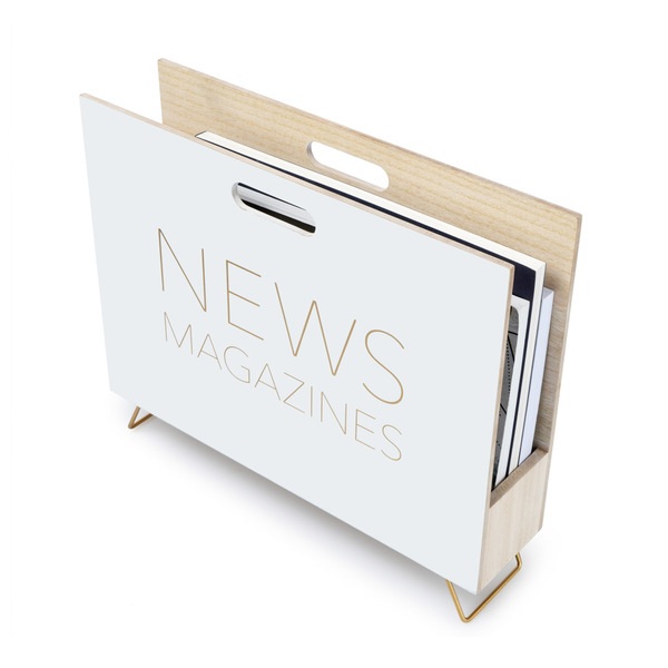 alvi Porte-revues News Couleur blanc Pour les magazines, catalogues et journaux Avec poignée Bois MD