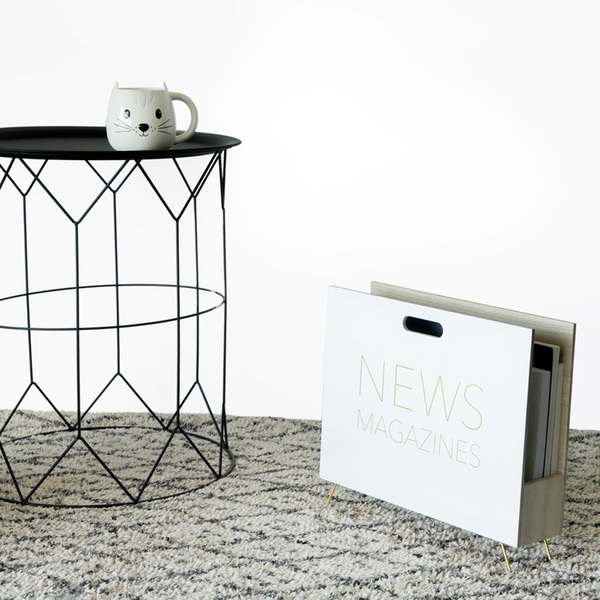 alvi Porte-revues News Couleur blanc Pour les magazines, catalogues et journaux Avec poignée Bois MD