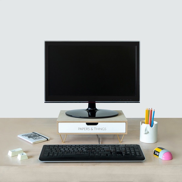 Balvi Monitor stand Nordic White colour Alza screens Drawer MDF wood 34,4cmHEALTHY