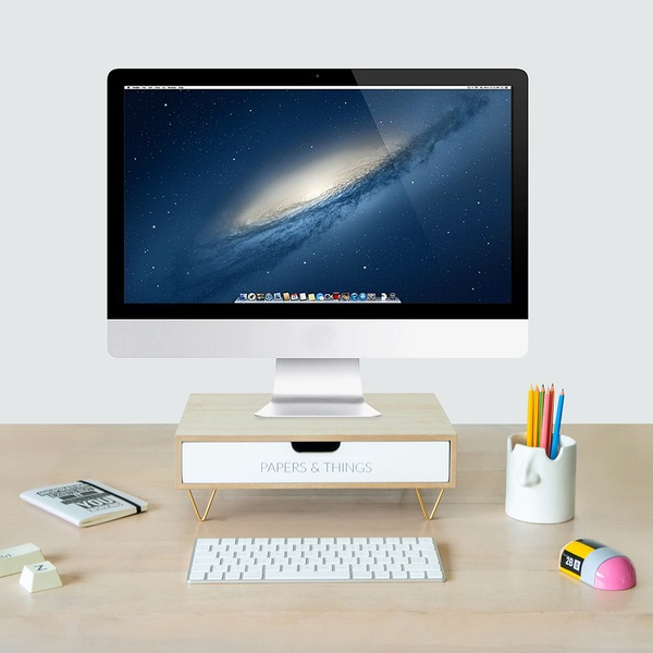 Balvi Monitor stand Nordic White colour Alza screens Drawer MDF wood 34,4cmHEALTHY