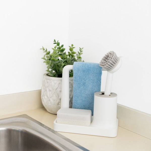 alvi Set lavapiatti Minim Colore bianco Con spazzola supporto per il panno Con spugna Con tappi anti